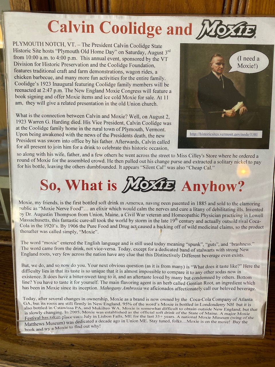 Plymouth Notch - Calvin Coolidge and Moxie